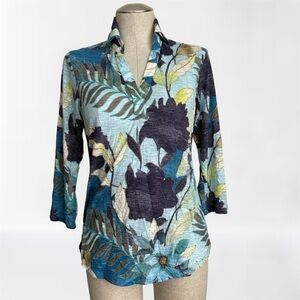 David Cline Blue Tropical Leaf Print Shirt in Sea